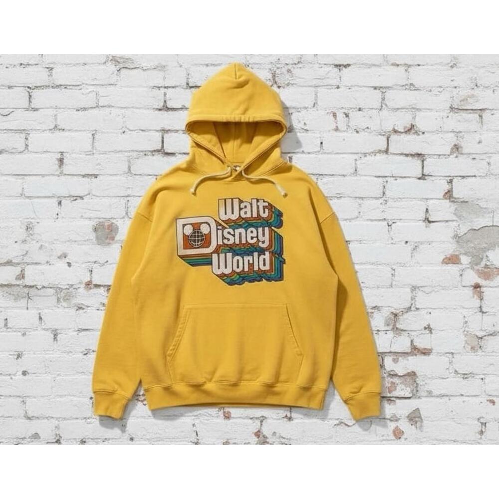 Walt Disney World Bright Yellow Retro Vibes Hoodie Hooded Sweatshirt XXL